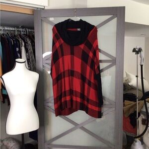Joseph A Red and Black Plaid Cowl Neck Sweater